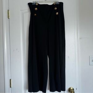 Chic Black Wide Leg Pants with Gold Button Detail